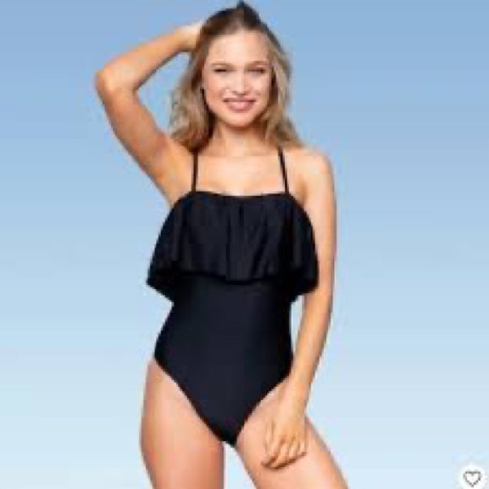 Sugar Coast by Lollipop Black Ruffle One Piece Swimsuit, NWT